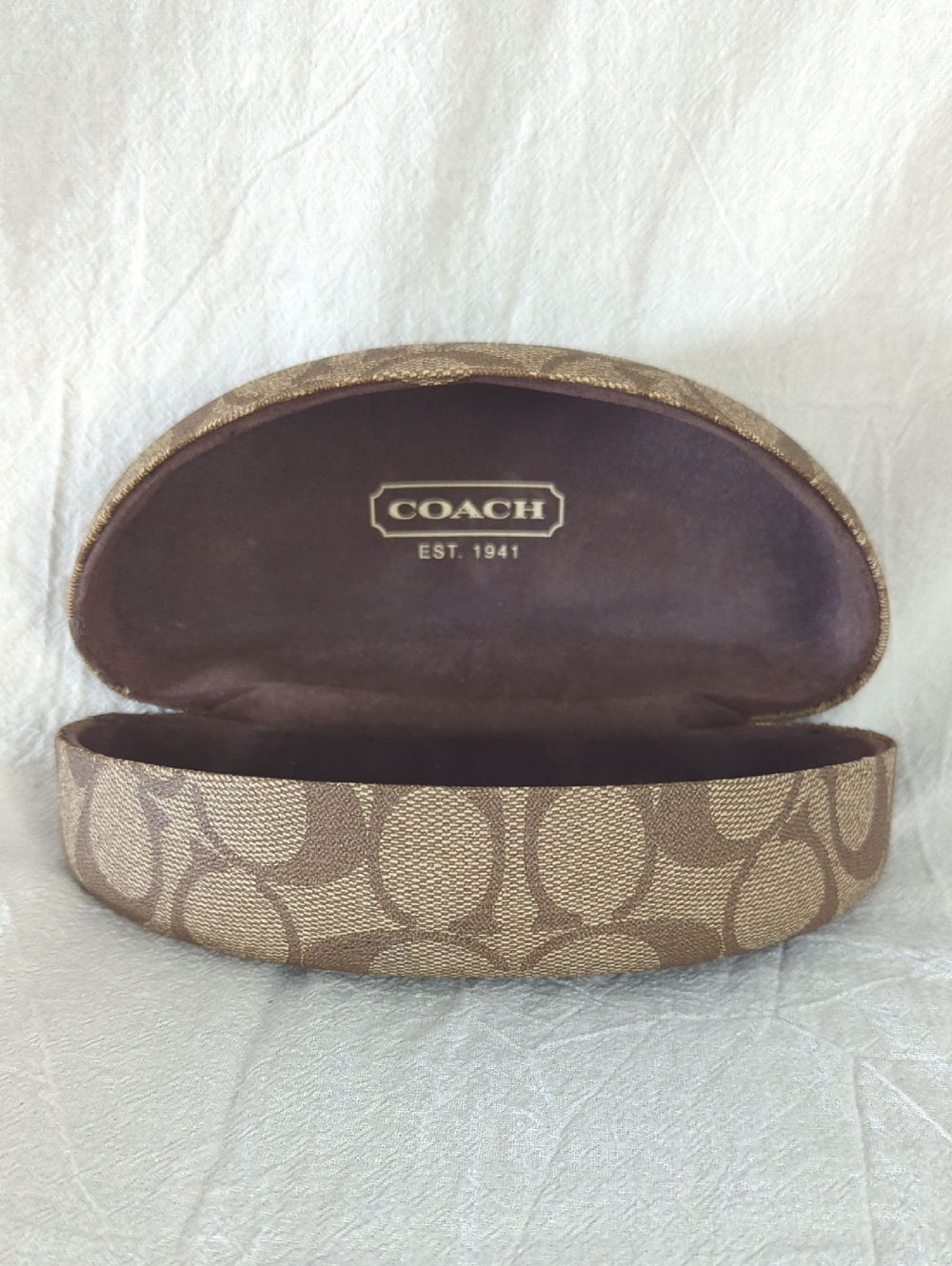 Coach Signature C Clamshell Hard Sunglasses Eyeglass Case Brown Tan Vintage